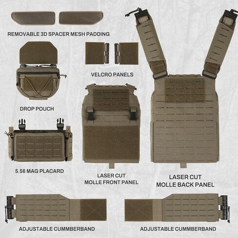 VOTAGOO GEAR 500D Quick Release Modular Plate Carrier Men Training Vest With Drop Pouch, Adjustable Training Vest For Outdoor in Saudi Arabia