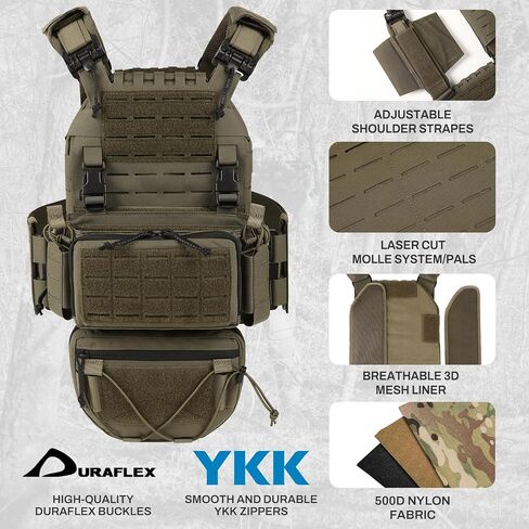 VOTAGOO GEAR 500D Quick Release Modular Plate Carrier Men Training Vest With Drop Pouch, Adjustable Training Vest For Outdoor in Saudi Arabia