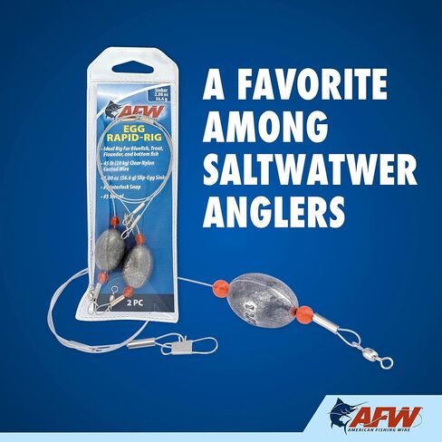 AFW Egg Rapid-Rig - جهاز صيد مربوط مسبقًا مع سلك مطلي بالنايلون الشفاف بوزن 45 رطل، وغطاس بيض منزلق، ومشبك #3 متشابك ودوار #5 - مثالي للسمك الأزرق، وسمك السلمون المرقط، والسمك المفلطح، والصيد السفلي (عبوتان) in Kuwait