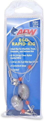 AFW Egg Rapid-Rig - جهاز صيد مربوط مسبقًا مع سلك مطلي بالنايلون الشفاف بوزن 45 رطل، وغطاس بيض منزلق، ومشبك #3 متشابك ودوار #5 - مثالي للسمك الأزرق، وسمك السلمون المرقط، والسمك المفلطح، والصيد السفلي (عبوتان) in Kuwait