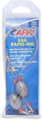 AFW Egg Rapid-Rig - جهاز صيد مربوط مسبقًا مع سلك مطلي بالنايلون الشفاف بوزن 45 رطل، وغطاس بيض منزلق، ومشبك #3 متشابك ودوار #5 - مثالي للسمك الأزرق، وسمك السلمون المرقط، والسمك المفلطح، والصيد السفلي (عبوتان) in Kuwait