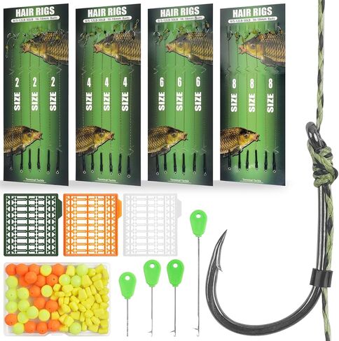 Carp Fishing Hair Rigs Kit, Carp Hook Rig Swivel Braided Thread Line with Corns Boilie Bait Stopper Stringer Needle Tool Accessories in Saudi Arabia