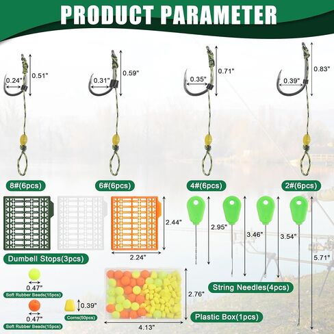 Carp Fishing Hair Rigs Kit, Carp Hook Rig Swivel Braided Thread Line with Corns Boilie Bait Stopper Stringer Needle Tool Accessories in Saudi Arabia