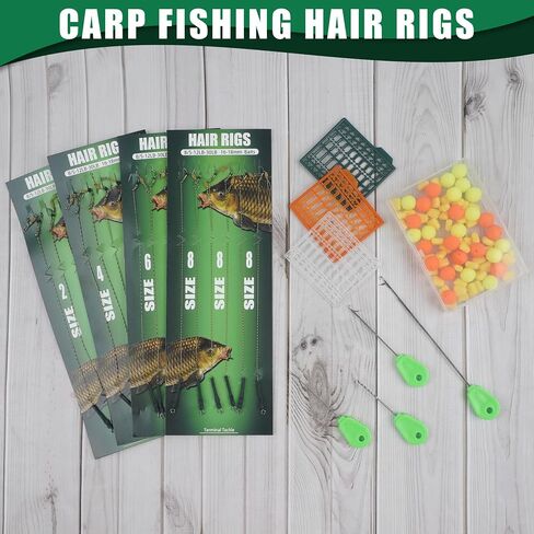 Carp Fishing Hair Rigs Kit, Carp Hook Rig Swivel Braided Thread Line with Corns Boilie Bait Stopper Stringer Needle Tool Accessories in Saudi Arabia