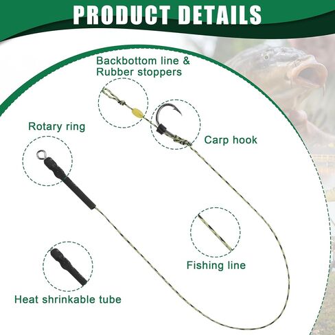 Carp Fishing Hair Rigs Kit, Carp Hook Rig Swivel Braided Thread Line with Corns Boilie Bait Stopper Stringer Needle Tool Accessories in Saudi Arabia