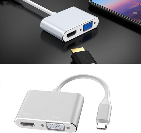 Keenso Type C إلى HD واجهة الوسائط المتعددة VGA محول متين 4K 30 هرتز التوصيل والتشغيل للمسرح، الترفيه المنزلي النحاسي (فضي) in Saudi Arabia