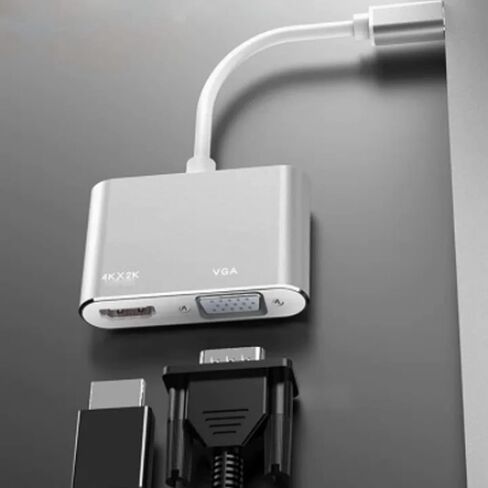 Keenso Type C إلى HD واجهة الوسائط المتعددة VGA محول متين 4K 30 هرتز التوصيل والتشغيل للمسرح، الترفيه المنزلي النحاسي (فضي) in Saudi Arabia
