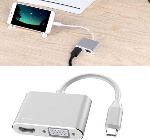 Keenso Type C إلى HD واجهة الوسائط المتعددة VGA محول متين 4K 30 هرتز التوصيل والتشغيل للمسرح، الترفيه المنزلي النحاسي (فضي) in Saudi Arabia