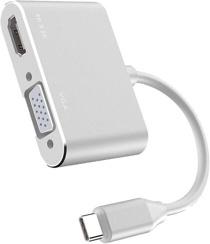 Keenso Type C إلى HD واجهة الوسائط المتعددة VGA محول متين 4K 30 هرتز التوصيل والتشغيل للمسرح، الترفيه المنزلي النحاسي (فضي) in Saudi Arabia