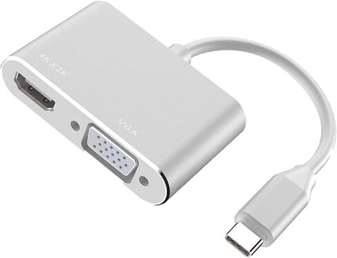 Keenso Type C إلى HD واجهة الوسائط المتعددة VGA محول متين 4K 30 هرتز التوصيل والتشغيل للمسرح، الترفيه المنزلي النحاسي (فضي) in Saudi Arabia