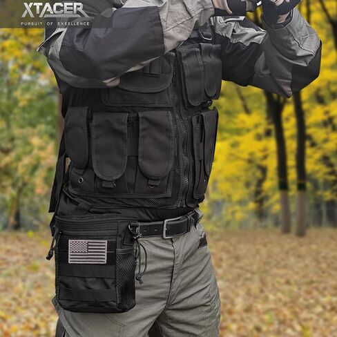 XTACER Molle Dump Pouch, Recycled Storage Drawstring Packs Magazine Bag for Range Shooting, Tactical Duty Belts, with USA Flag Patch and Belt Keychain in Kuwait