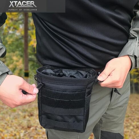 XTACER Molle Dump Pouch, Recycled Storage Drawstring Packs Magazine Bag for Range Shooting, Tactical Duty Belts, with USA Flag Patch and Belt Keychain in Kuwait