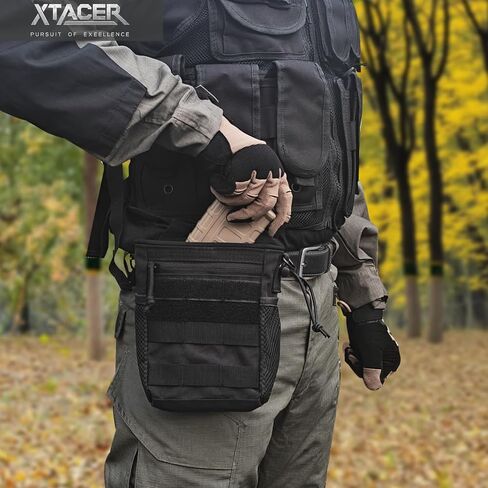 XTACER Molle Dump Pouch, Recycled Storage Drawstring Packs Magazine Bag for Range Shooting, Tactical Duty Belts, with USA Flag Patch and Belt Keychain in Kuwait