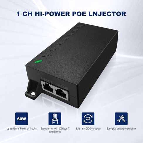 حاقن POE60 60W Gigabit Ultra PoE+، مصدر طاقة فائق يصل إلى 60W، 10/100/1000Mbps محمي RJ-45، IEEE 802.3af/802.3at /802.3btCompliant، يدعم 802.3 bt/PoE++ in Saudi Arabia