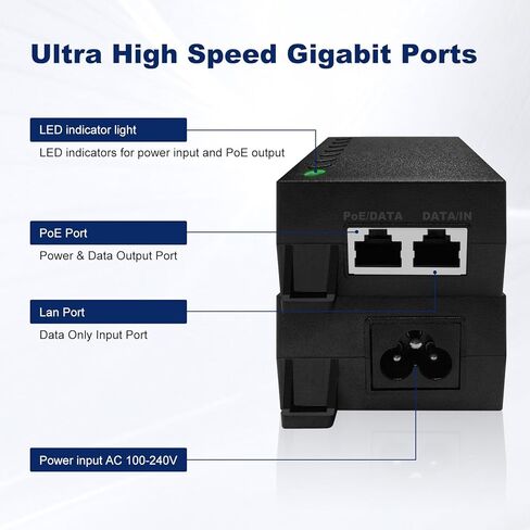 حاقن POE60 60W Gigabit Ultra PoE+، مصدر طاقة فائق يصل إلى 60W، 10/100/1000Mbps محمي RJ-45، IEEE 802.3af/802.3at /802.3btCompliant، يدعم 802.3 bt/PoE++ in Saudi Arabia