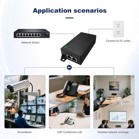 حاقن POE60 60W Gigabit Ultra PoE+، مصدر طاقة فائق يصل إلى 60W، 10/100/1000Mbps محمي RJ-45، IEEE 802.3af/802.3at /802.3btCompliant، يدعم 802.3 bt/PoE++ in Saudi Arabia