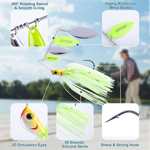 Goture Spinner Baits، مجموعة Spinnerbaits المعدنية الصلبة مع 4 شفرات دوارة، استبدال التنانير الاحتياطية، Buzzbait Spinnerbaits الصيد السحر لباس سمك السلمون المرقط بايك سمك السلمون Walleye المياه العذبة المالحة in Kuwait
