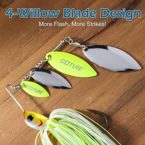 Goture Spinner Baits، مجموعة Spinnerbaits المعدنية الصلبة مع 4 شفرات دوارة، استبدال التنانير الاحتياطية، Buzzbait Spinnerbaits الصيد السحر لباس سمك السلمون المرقط بايك سمك السلمون Walleye المياه العذبة المالحة in Kuwait