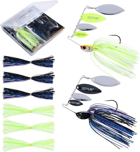 Goture Spinner Baits, Hard Metal Spinnerbaits Kit with 4 Spinner Blades, Spare Skirts Replacement, Buzzbait Spinnerbaits Fishing Lures for Bass Trout Pike Salmon Walleye Freshwater Saltwater in Saudi Arabia