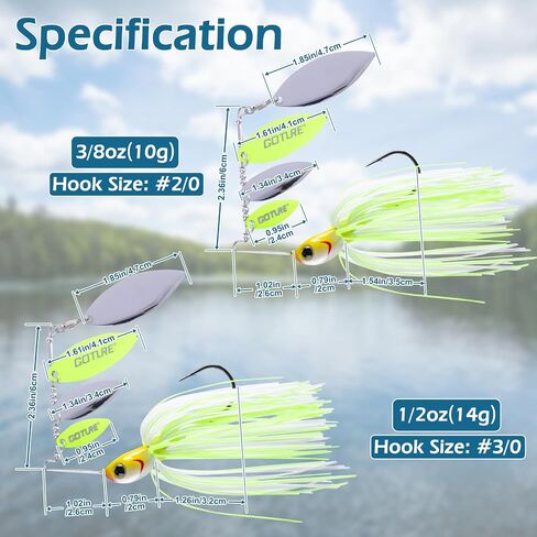 Goture Spinner Baits، مجموعة Spinnerbaits المعدنية الصلبة مع 4 شفرات دوارة، استبدال التنانير الاحتياطية، Buzzbait Spinnerbaits الصيد السحر لباس سمك السلمون المرقط بايك سمك السلمون Walleye المياه العذبة المالحة in Kuwait