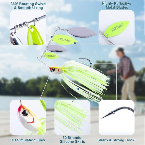 Goture Spinner Baits, Hard Metal Spinnerbaits Kit with 4 Spinner Blades, Spare Skirts Replacement, Buzzbait Spinnerbaits Fishing Lures for Bass Trout Pike Salmon Walleye Freshwater Saltwater in Saudi Arabia