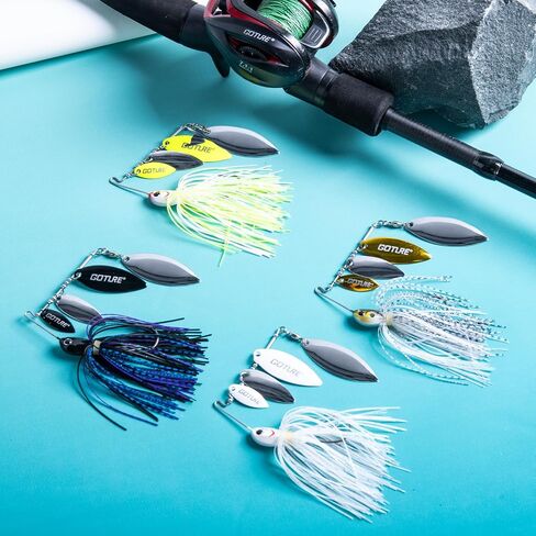 Goture Spinner Baits, Hard Metal Spinnerbaits Kit with 4 Spinner Blades, Spare Skirts Replacement, Buzzbait Spinnerbaits Fishing Lures for Bass Trout Pike Salmon Walleye Freshwater Saltwater in Saudi Arabia