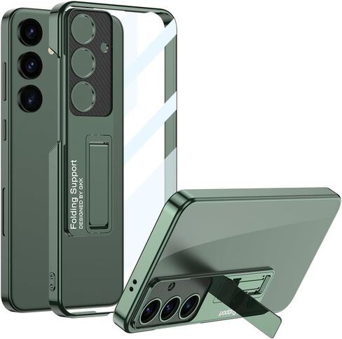 Miimall Slim Case for Galaxy S24 Case with Kickstand, Raised Full Camera Protector Hard PC Clear Anti-Yellow Thin Anti-Scratch Shockproof Phone Cover for Samsung S24 Case Stand, Silver in Saudi Arabia