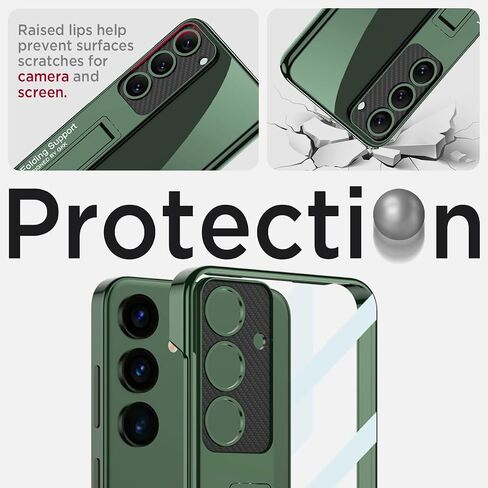 Miimall Slim Case for Galaxy S24 Case with Kickstand, Raised Full Camera Protector Hard PC Clear Anti-Yellow Thin Anti-Scratch Shockproof Phone Cover for Samsung S24 Case Stand, Silver in Saudi Arabia