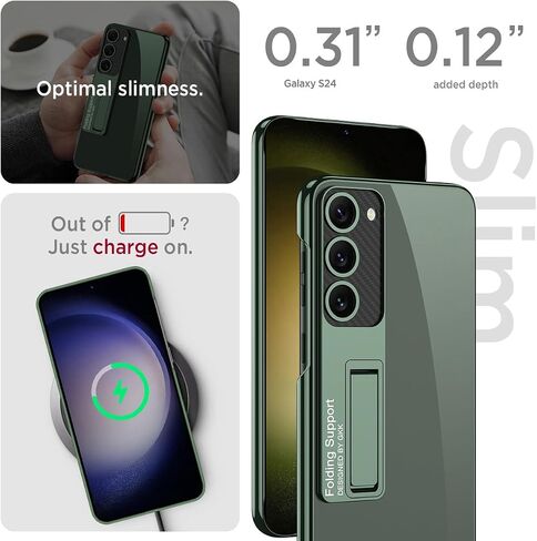Miimall Slim Case for Galaxy S24 Case with Kickstand, Raised Full Camera Protector Hard PC Clear Anti-Yellow Thin Anti-Scratch Shockproof Phone Cover for Samsung S24 Case Stand, Silver in Saudi Arabia