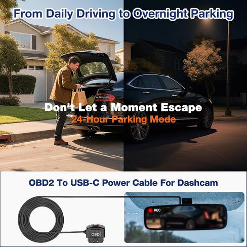 OBD2 to USB C Dash Cam Power Cable , Hardwire Kit with Dual Mode (Parking Mode&ACC Mode),Low Voltage Protection, 12V-24V to 5V/3A(11.6V Auto-cutoff),Adapter Charger Long Cable(11.5FT),Plug and Play in Saudi Arabia