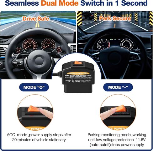 OBD2 to USB C Dash Cam Power Cable , Hardwire Kit with Dual Mode (Parking Mode&ACC Mode),Low Voltage Protection, 12V-24V to 5V/3A(11.6V Auto-cutoff),Adapter Charger Long Cable(11.5FT),Plug and Play in Saudi Arabia