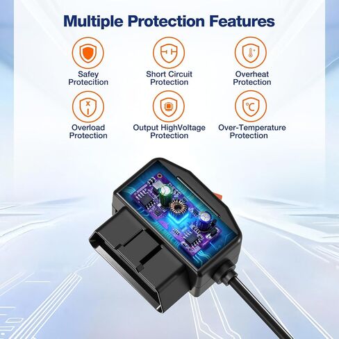 OBD2 to USB C Dash Cam Power Cable , Hardwire Kit with Dual Mode (Parking Mode&ACC Mode),Low Voltage Protection, 12V-24V to 5V/3A(11.6V Auto-cutoff),Adapter Charger Long Cable(11.5FT),Plug and Play in Saudi Arabia