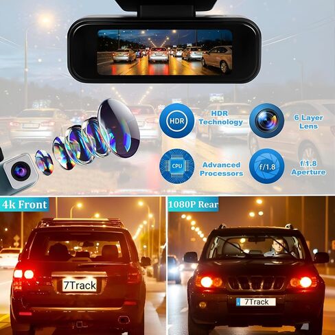 4K Dash Cam Front and Rear with WiFi, UHD 2160P+1080P Dual Dash Camera for Cars, Super Night Vision, 3" IPS Screen, 24H Parking Mode, 170° Wide Angle, G-Sensor, Loop Recording, Free 64GB Card Included in Saudi Arabia