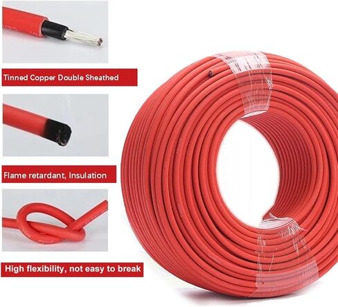 100/50Meters Solar Panel Extension Cable 16mm2/6AWG Black Red Tinned Copper Double Sheathed Wire for Solar Photovoltaic System(100Meters Black) in Saudi Arabia