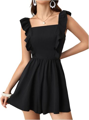 SweatyRocks Women's Bow Tie Back Ruffle Sleeveless Wide Leg Rompers Summer Vacation Short Jumpsuit in Saudi Arabia