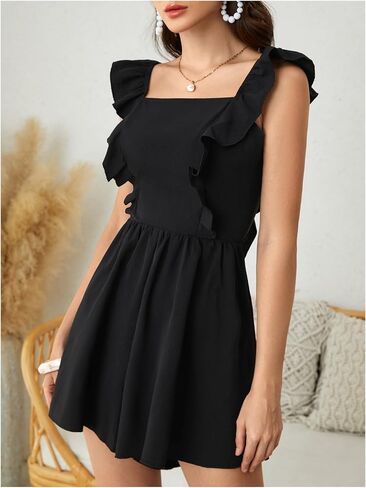 SweatyRocks Women's Bow Tie Back Ruffle Sleeveless Wide Leg Rompers Summer Vacation Short Jumpsuit in Saudi Arabia