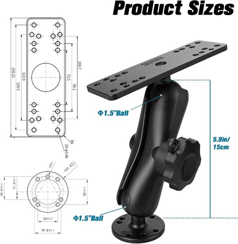 Aluminum Anti-Theft Knob Fish Finder Mount with 1.5" / C Size Ball, 5.9'' Long Arm Marine Electronic Mount,Saltwater Resistant Aluminum Bracket Compatible with Garmin, Lowrance and More in Kuwait