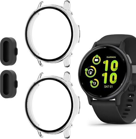 عبوتان لحافظة حماية شاشة الساعة الذكية Garmin vivoactive 5، تغطية كاملة عالية الدقة ورفيعة للغاية مقاومة للخدش، منفذ شاحن + حماية صلبة من البولي كربونات مع طبقة مقسى مدمجة (شفاف) in Kuwait