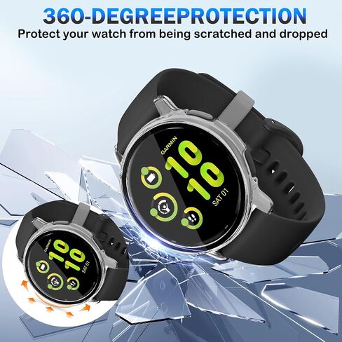 عبوتان لحافظة حماية شاشة الساعة الذكية Garmin vivoactive 5، تغطية كاملة عالية الدقة ورفيعة للغاية مقاومة للخدش، منفذ شاحن + حماية صلبة من البولي كربونات مع طبقة مقسى مدمجة (شفاف) in Kuwait