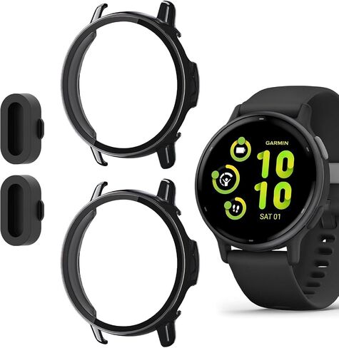 عبوتان لحافظة حماية شاشة الساعة الذكية Garmin vivoactive 5، تغطية كاملة عالية الدقة ورفيعة للغاية مقاومة للخدش، منفذ شاحن + حماية صلبة من البولي كربونات مع طبقة مقسى مدمجة (شفاف) in Kuwait