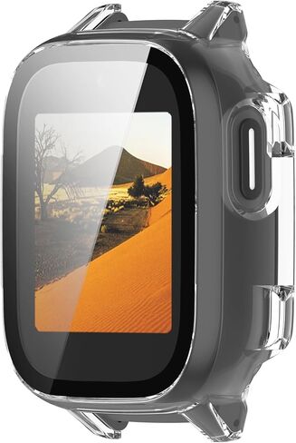 2 Pack Tempered Glass Screen Protector Compatible with Cosmo JrTrack 5, Hard PC Bumper Case Built in Screen Protector for JrTrack 5 Kids Smart Watch Accessories - Black+Clear in Kuwait