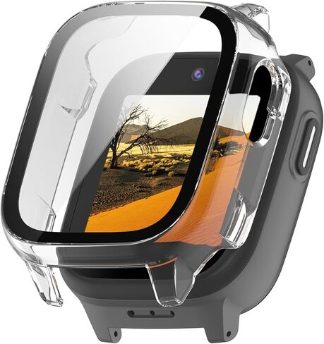 2 Pack Tempered Glass Screen Protector Compatible with Cosmo JrTrack 5, Hard PC Bumper Case Built in Screen Protector for JrTrack 5 Kids Smart Watch Accessories - Black+Clear in Kuwait
