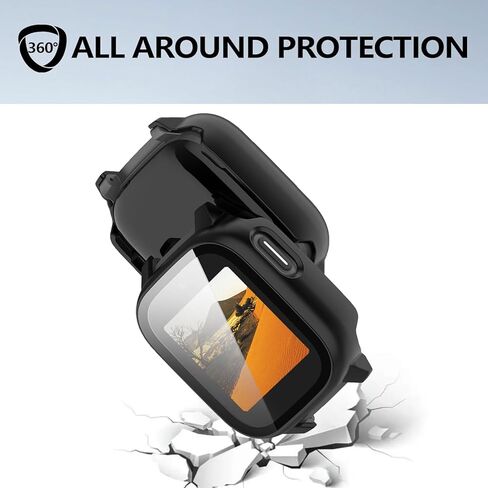 2 Pack Tempered Glass Screen Protector Compatible with Cosmo JrTrack 5, Hard PC Bumper Case Built in Screen Protector for JrTrack 5 Kids Smart Watch Accessories - Black+Clear in Kuwait