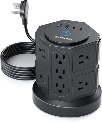 TROND Tower Surge Protector Power Strip with 14 Widely Spaced Outlets, 4 USB Ports(2 USB C), 2100J Surge Protection, 6 Feet Extension Cord with Multiple Outlets, Office Desk Supplies, Dorm Essentials in Saudi Arabia