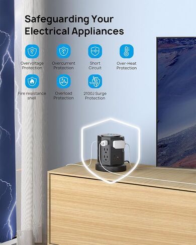 TROND Tower Surge Protector Power Strip with 14 Widely Spaced Outlets, 4 USB Ports(2 USB C), 2100J Surge Protection, 6 Feet Extension Cord with Multiple Outlets, Office Desk Supplies, Dorm Essentials in Saudi Arabia
