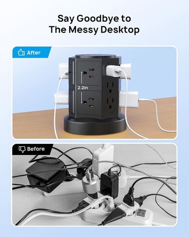 TROND Tower Surge Protector Power Strip with 14 Widely Spaced Outlets, 4 USB Ports(2 USB C), 2100J Surge Protection, 6 Feet Extension Cord with Multiple Outlets, Office Desk Supplies, Dorm Essentials in Saudi Arabia