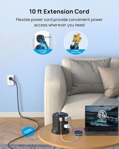 TROND Tower Surge Protector Power Strip with 14 Widely Spaced Outlets, 4 USB Ports(2 USB C), 2100J Surge Protection, 6 Feet Extension Cord with Multiple Outlets, Office Desk Supplies, Dorm Essentials in Saudi Arabia