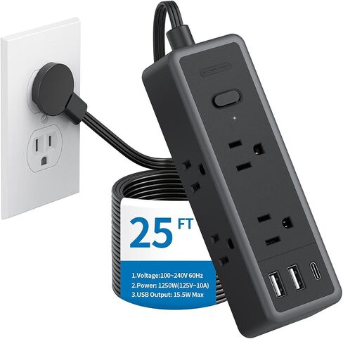 NTONPOWER Flat Extension Cord 10 ft, 1080 Joules Surge Protector Power Strip with 6 Widely Outlets 3 USB (1 USB C), Flat Plug Extension Cord Power Strip Long Cord for Home Office Dorm Room Essentials in Saudi Arabia