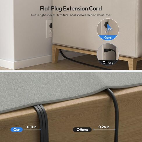 NTONPOWER Flat Extension Cord 10 ft, 1080 Joules Surge Protector Power Strip with 6 Widely Outlets 3 USB (1 USB C), Flat Plug Extension Cord Power Strip Long Cord for Home Office Dorm Room Essentials in Saudi Arabia