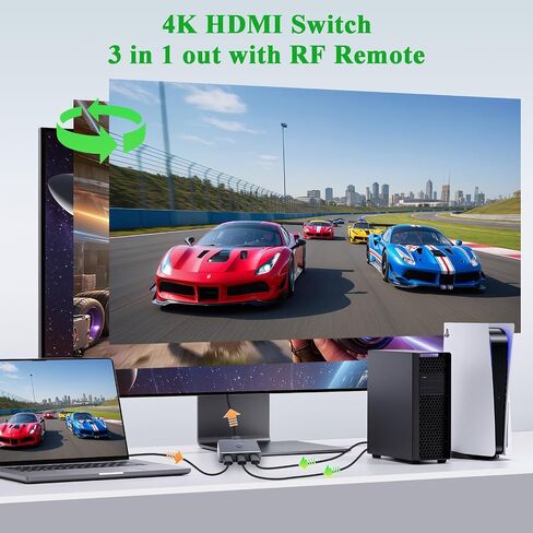 محول HDMI 3 في 1 مخرج، 4K@60 هرتز HDMI 2.0 Switch Splitter مع جهاز تحكم عن بعد 433 ميجا هرتز، محدد محول HDMI 3 منافذ، يدعم 4K 30 هرتز 3D 1080P لـ PS5 Xbox Roku TV Blu-Ray Player in Saudi Arabia